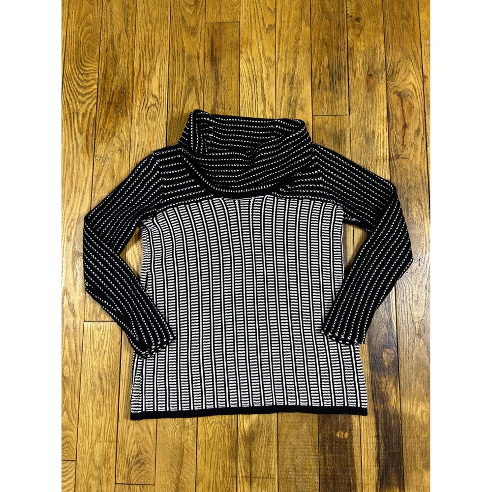 Calvin Klein Black White‎ Striped Cowl Neck Long Sleeve Knit Sweater Top M